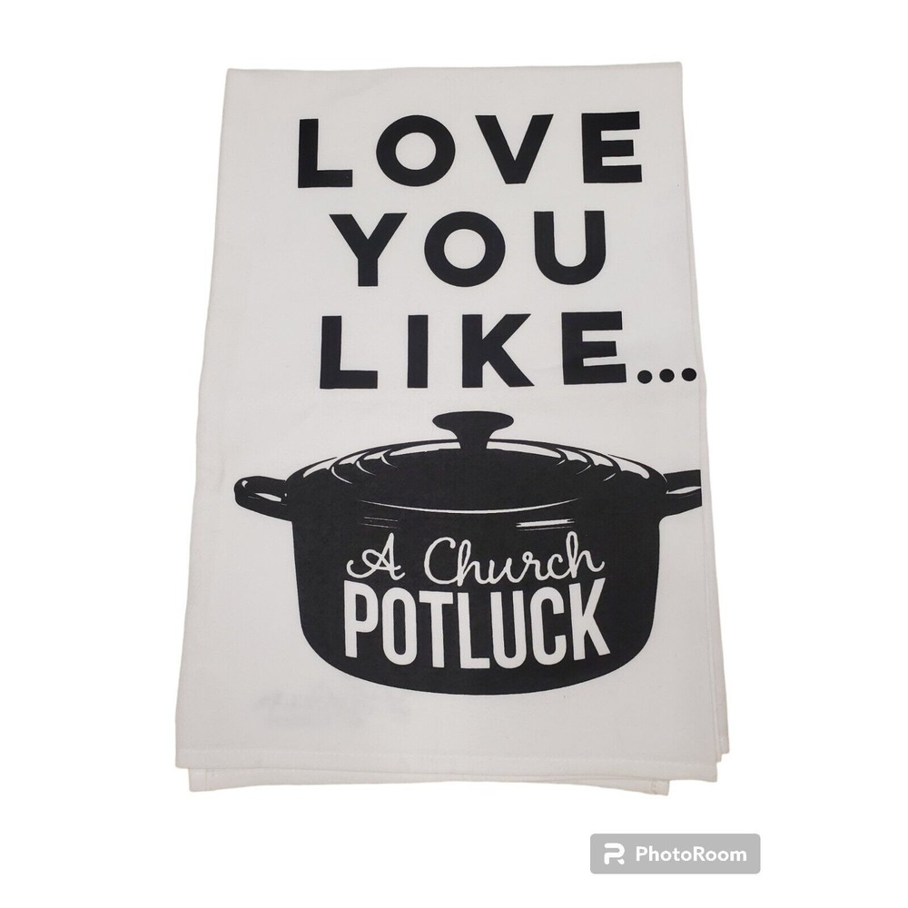 New With Tags Ruby's Rubbish Love You Like A Church Potluck White Tea Towel Cute